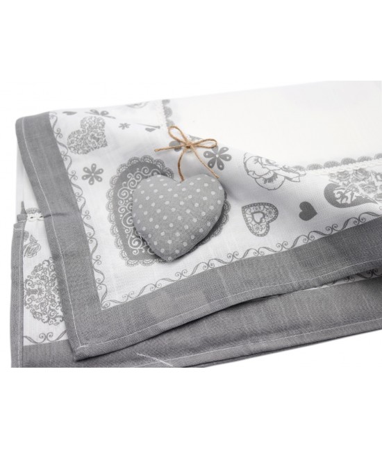 Copritavolo shabby 6/12 posti in poliestere decorato con stampa e applicazioni passamaneria grigio: sd170215 : Colore prodotto - Grigio, Tessuto - Poliestere, Misura - 12 posti