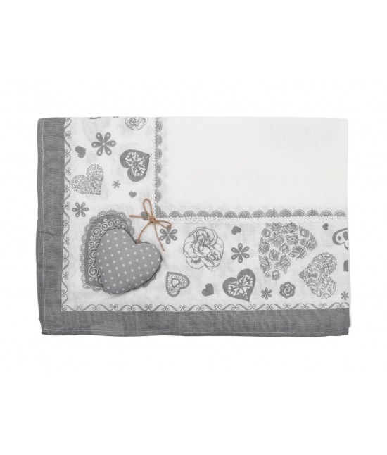 Copritavolo shabby 6/12 posti in poliestere decorato con stampa e applicazioni passamaneria grigio: sd170215 : Colore prodotto - Grigio, Tessuto - Poliestere, Misura - 12 posti
