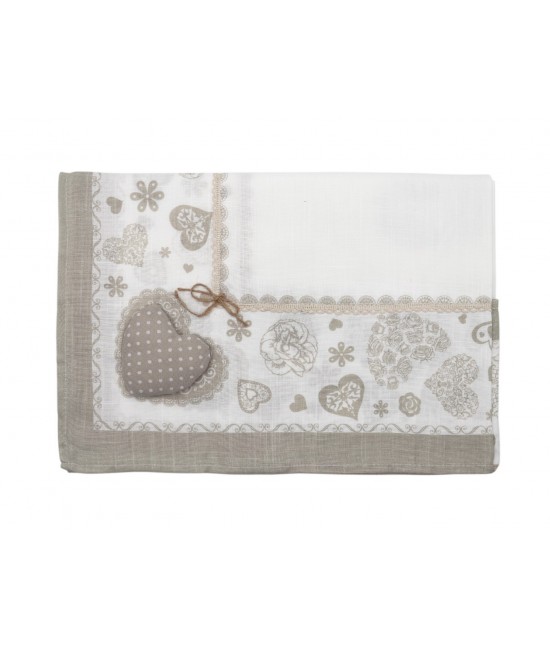 Tovaglia 6/12 posti in poliestere decorato con stampa shabby beige e passamaneria: sd170215 : Colore prodotto - Beige, Tessuto - Poliestere, Misura - 12 posti