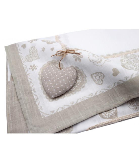 Tovaglia 6/12 posti in poliestere decorato con stampa shabby beige e passamaneria: sd170215 : Colore prodotto - Beige, Tessuto - Poliestere, Misura - 12 posti