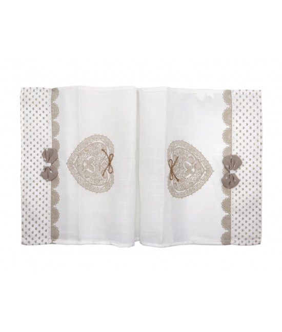 Blanco raya - Runner rettangolare fantasia shabby stampa con cuori passamaneria e applicazione fiocco beige: sd170213