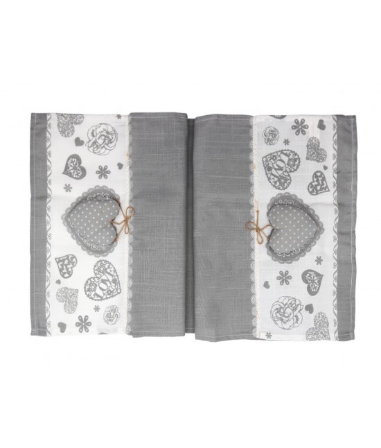Blanco raya - Runner rettangolare fantasia shabby stampa con cuori passamaneria e applicazione cuore imbottito grigio: sd170215