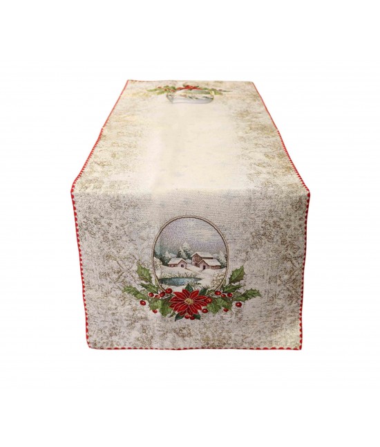 Runner in gobelin decorato con moivo natalizio: st. moriz