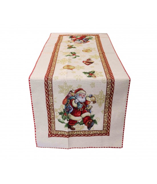 Runner finemente decorato con motivo natalizio: santa claus : Tessuto - Poliestere cotone, Variante - Santa claus, Misura - 45x140 cm