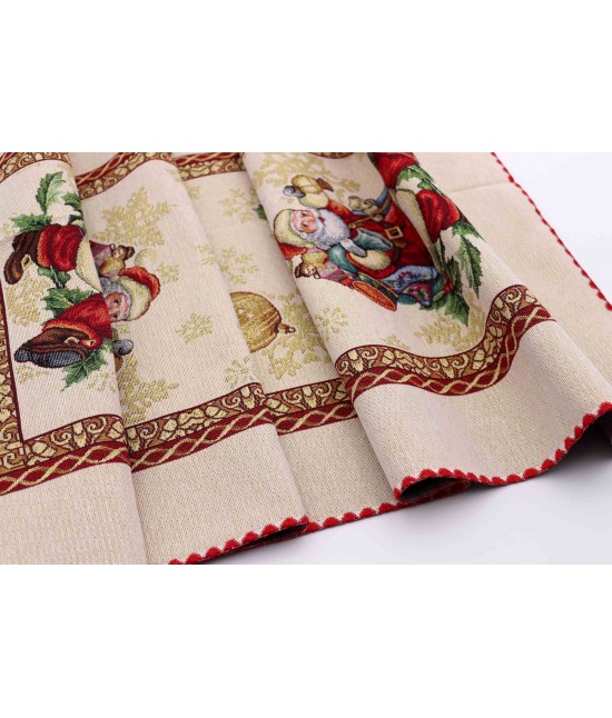 Runner finemente decorato con motivo natalizio: santa claus : Tessuto - Poliestere cotone, Variante - Santa claus, Misura - 45x140 cm