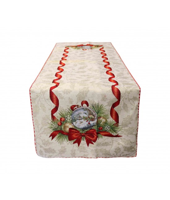 Runner in gobelin finemente decorato con motivo natalizio: fiocco : Tessuto - Poliestere cotone, Misura - 45x140 cm, Variante - Fiocco