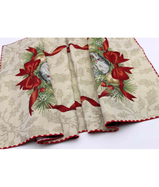 Runner in gobelin finemente decorato con motivo natalizio: fiocco : Tessuto - Poliestere cotone, Misura - 45x140 cm, Variante - Fiocco