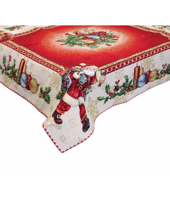 Centrotavola finemente decorato con motivo natalizio in tessuto gobelin: santa claus