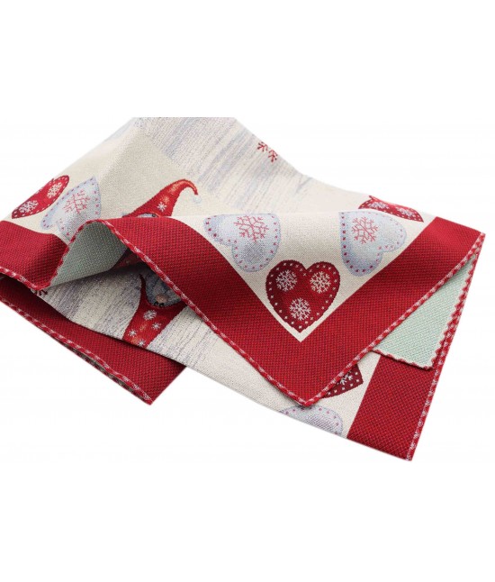 Centrotavola finemente decorato con motivo natalizio con elfi e cuori: elfo : Tessuto - Poliestere cotone, Variante - Elfo, Misura - 100x100 cm
