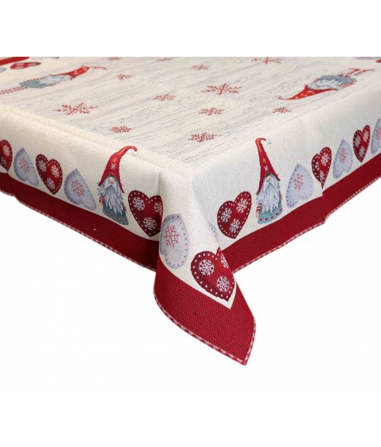 Centrotavola finemente decorato con motivo natalizio con elfi e cuori: elfo : Tessuto - Poliestere cotone, Variante - Elfo, Misura - 100x100 cm