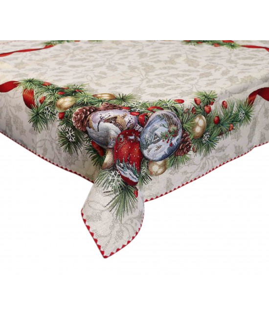 Centrotavola in gobelin finemente decorato con motivo natalizio: fiocco : Tessuto - Poliestere cotone, Variante - Fiocco, Misura - 100x100 cm