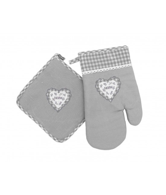 Blanco raya - Set presina e guantone shabby chic con applicazione e ricamo home: sd172045