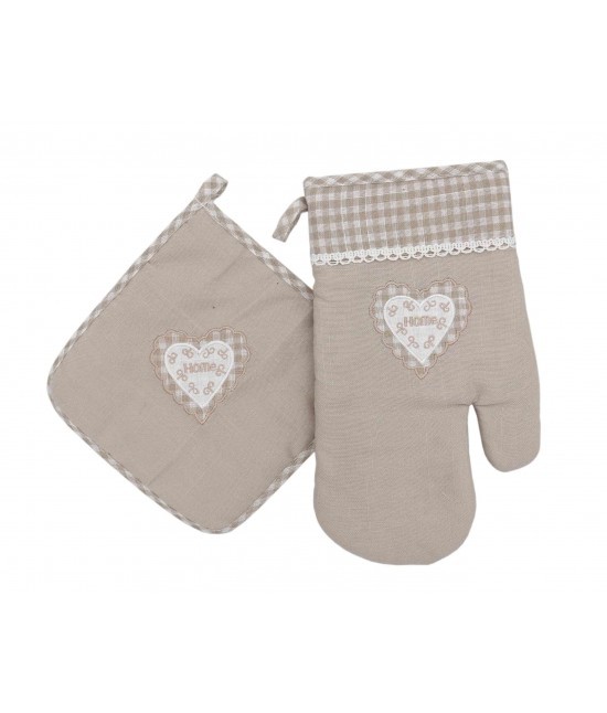 Blanco raya - Set presina e guantone shabby chic ecru con applicazione e ricamo home: sd172045