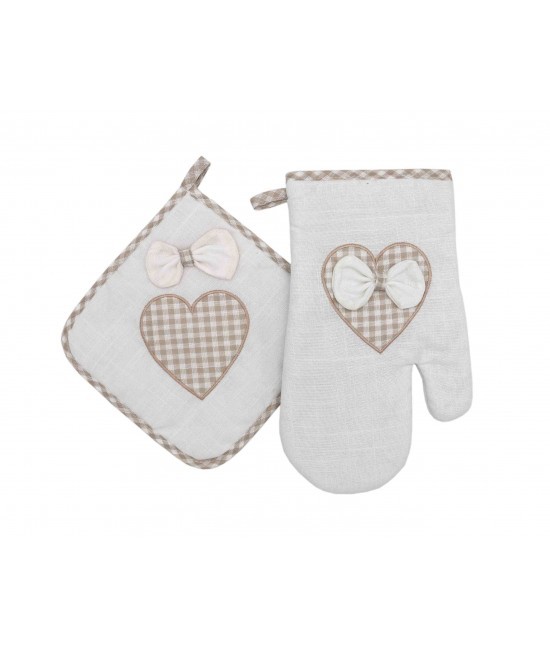 Blanco raya - Set presina e guantone vintage con applicazione cuore vichy e fiocco: sd175068