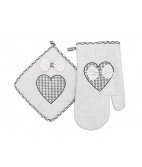 Blanco raya - Set presina e guantone vintage con applicazione cuore vichy e fiocco: sd175068