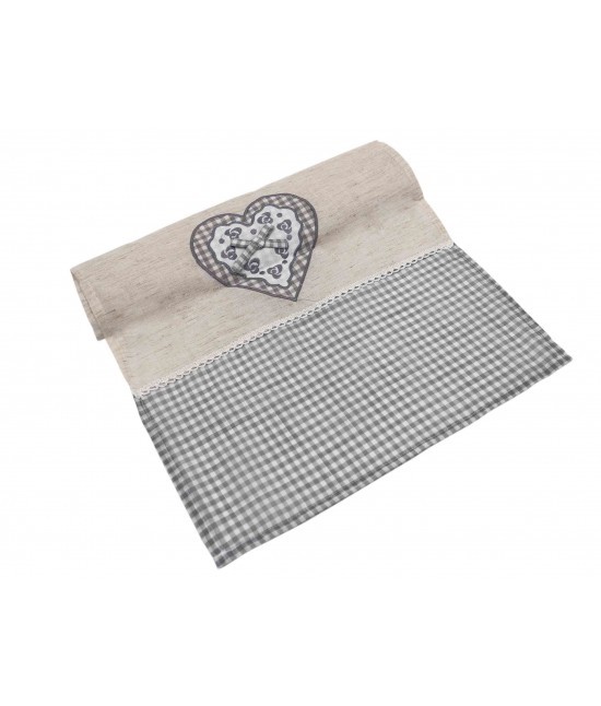 Blanco raya - Runner con bordo a contrasto fantasia vichy e ricamo cuore con applicazione grigio: sd175055