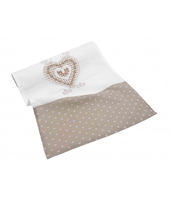 Blanco raya - Runner in poliestere decorato con ricamo cuore e passamaneria: sd2018-5