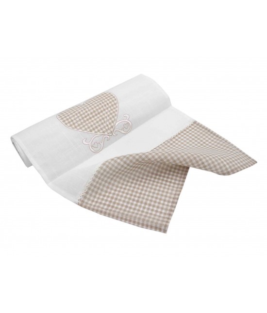 Blanco raya - Runner in poliestere decorato con ricamo cuore vichy e passamaneria: sd2018-7