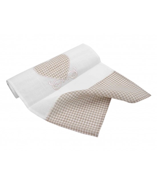 Runner in poliestere decorato con ricamo cuore vichy e passamaneria: sd2018-7 : Tessuto - Poliestere, Colore prodotto - Ecru'