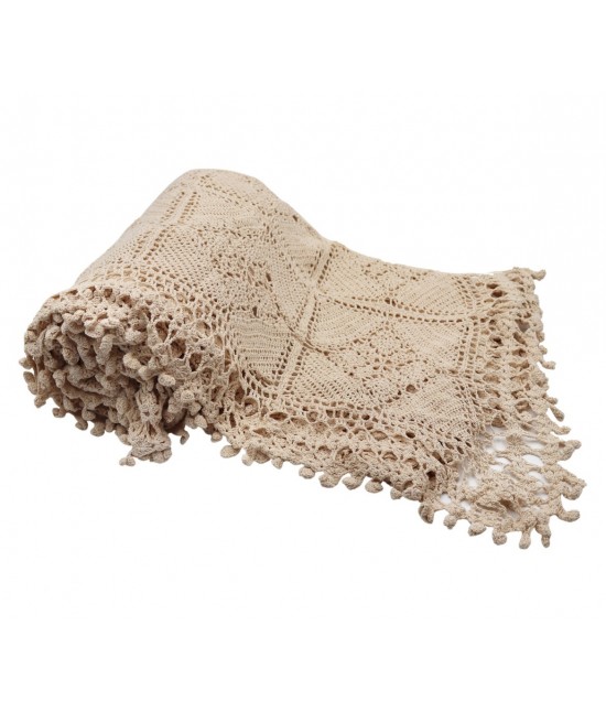 Copriletto uncinetto matrimoniale ecru: 21-2001 : Colore prodotto - Ecru', Misura - 96x110" - 1pcs., Tessuto - Pizzo di cotone