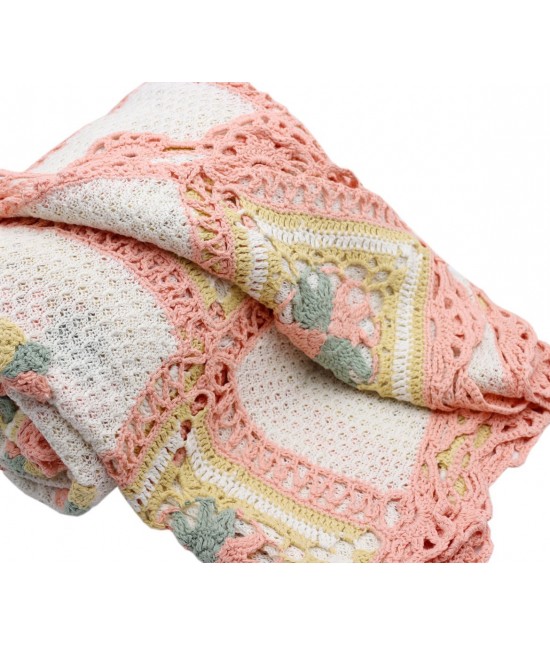 Copriletto uncinetto matrimoniale: t0023a rosa : Colore prodotto - Rosa, Misura - 96x110" - 1pcs., Tessuto - Pizzo di cotone