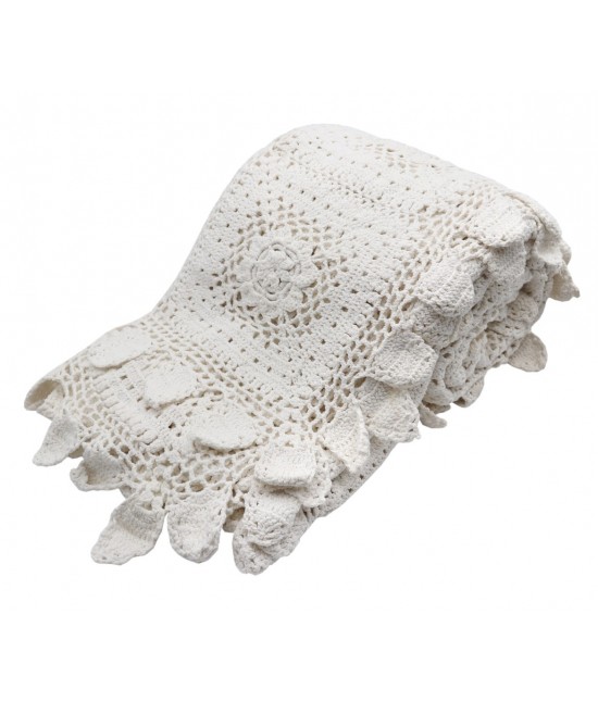 Copriletto uncinetto matrimoniale bianco: 1121c : Colore prodotto - Bianco, Misura - 96x110" - 1pcs., Tessuto - Pizzo di cotone