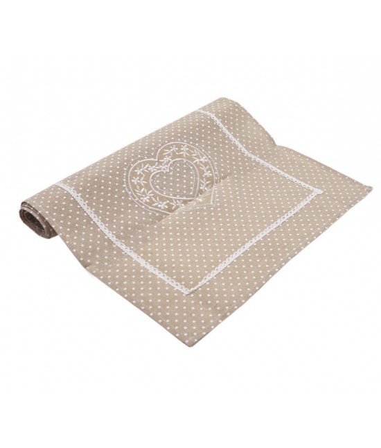 Blanco raya - Runner stampato con fantasia pois e ricamo motivo cuore. sd162641 ecru
