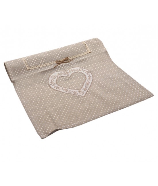 Blanco raya - Runner stampato con fantasia pois e ricamo motivo cuore. sd162729 ecru