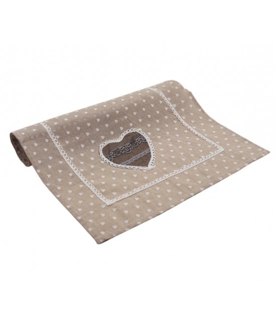Blanco raya - Runner stampato con fantasia cuore e applicazione patchwork motivo cuore. sd165547 ecru