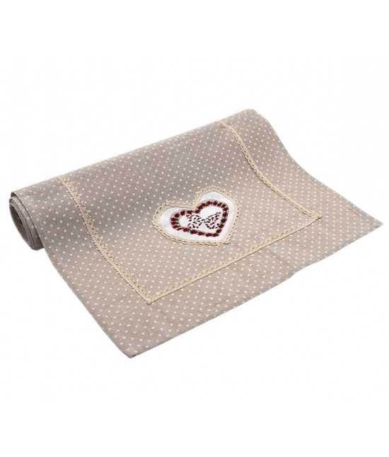 Blanco raya - Runner stampato con fantasia pois e applicazione patchwork motivo cuore. sd165578 ecru