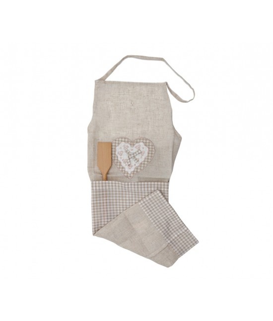 Blanco raya - Grembiule cucina ricamato applicazione patchwork motivo cuore. sd175055 ecru