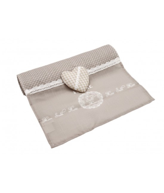 Blanco raya - Runner shabby chic in tessuto pois con applicazione cuore in rilievo e stampa home sweet home: 18002