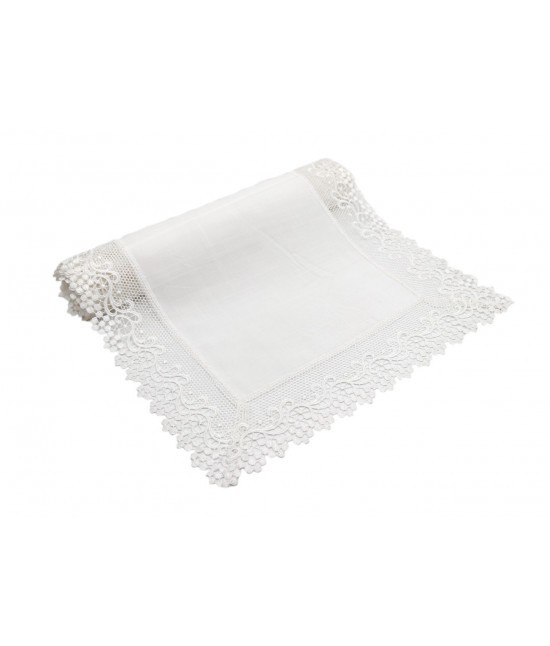 Blanco raya - Runner decorativo con bordo applicato in pizzo macrame': 18c-48-crema