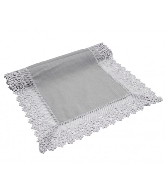 Blanco raya - Runner elegante con bordo applicato in pizzo macrame': 18c-48-grigio