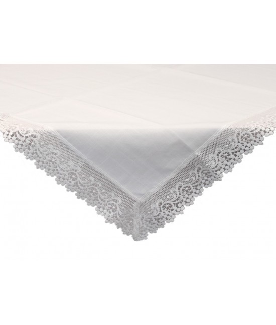 Centrotavola quadrato con elegante bordo applicato in pizzo macrame': 18c-48-crema : Colore prodotto - Crema, Tessuto - Poliestere