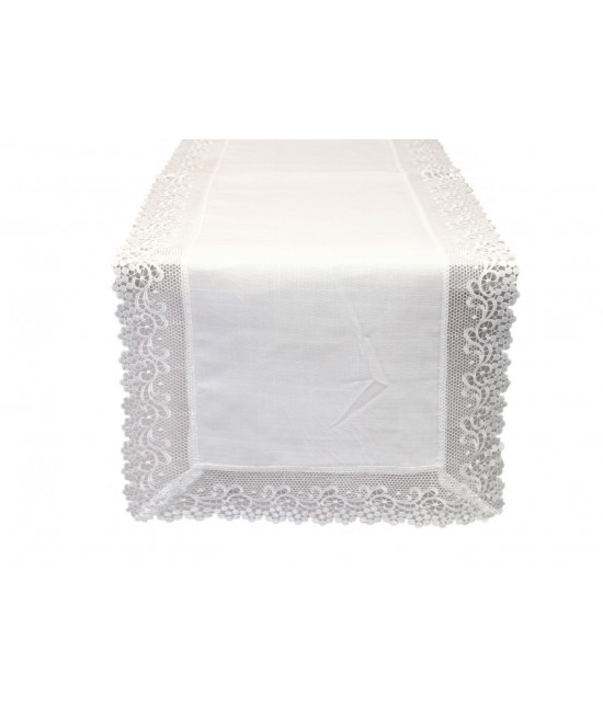 Runner decorativo con bordo applicato in pizzo macrame': 18c-48-crema : Colore prodotto - Crema, Tessuto - Poliestere