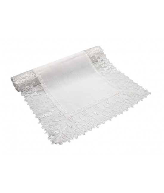 Blanco raya - Runner rifinito con raffinato bordo applicato in pizzo macrame': 18c-49