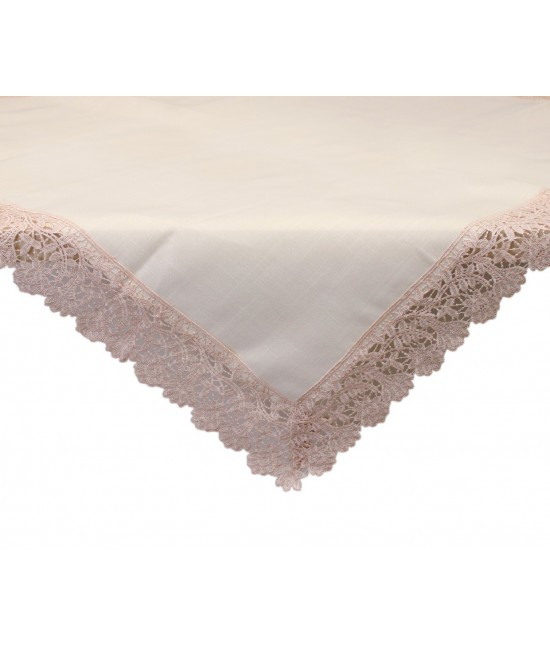 Centrotavola quadrato tinta unita con bordo applicato in pizzo macrame': 18c-61 : Colore prodotto - Ecru', Tessuto - Poliestere