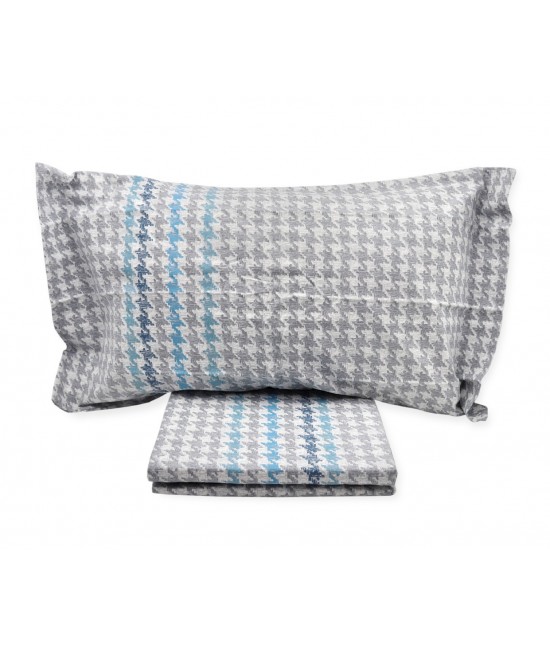 Completo lenzuola in 100% cotone di flanella stampato fantasia riga zig zag colore grigio: checks