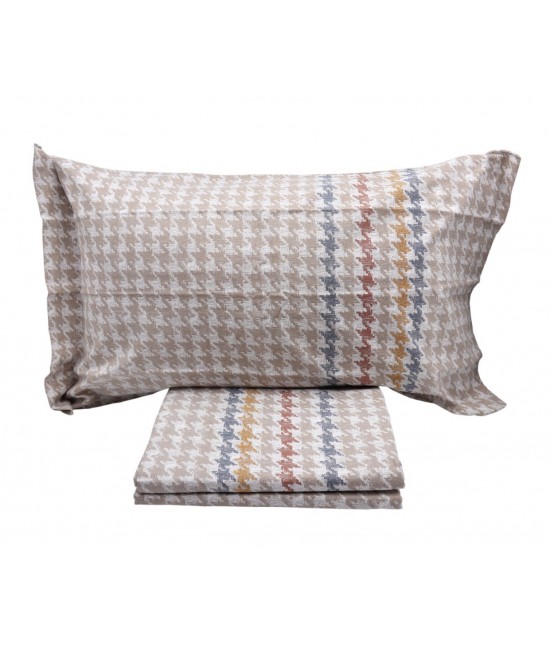 Completo lenzuola in 100% cotone di flanella stampato fantasia riga zig zag colore naturale: checks