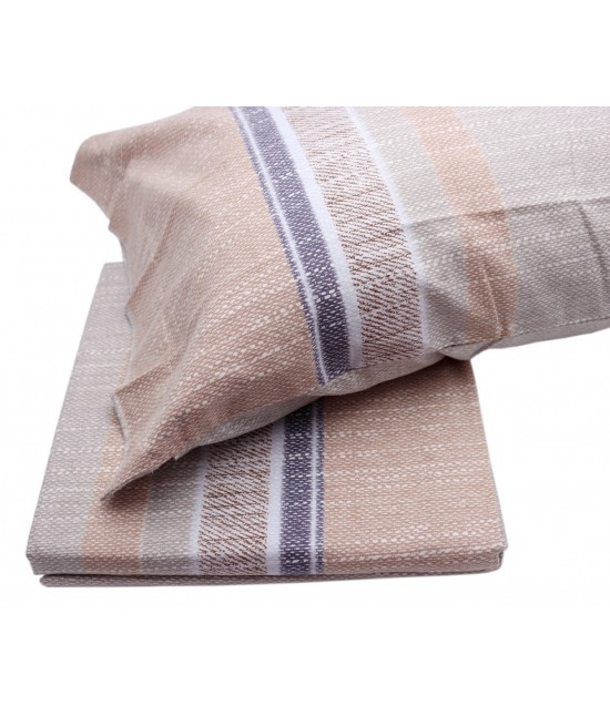 Completo lenzuola in 100% cotone di flanella stampato fantasia righe colore naturale: blanc