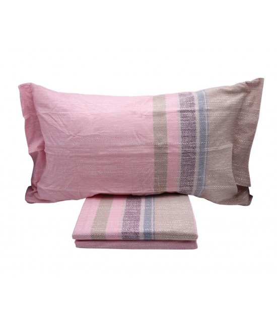 Caleffi - Completo lenzuola in 100% cotone di flanella stampato fantasia righe colore rosa: blanc