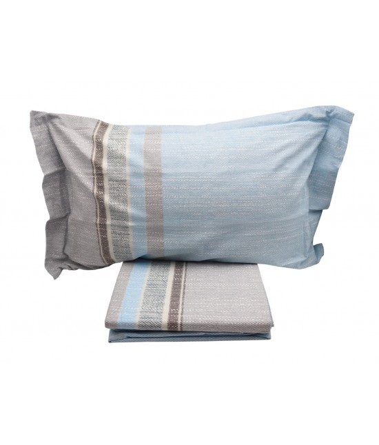 Completo lenzuola in 100% cotone di flanella stampato fantasia righe colore azzurro: blanc : Colore prodotto - Azzurro, Misura - 1 posto, Tessuto - Cotone