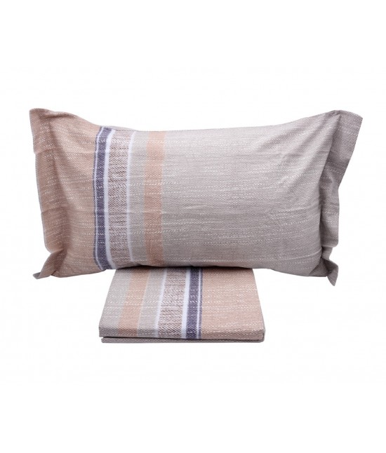Completo lenzuola in 100% cotone di flanella stampato fantasia righe colore naturale: blanc : Colore prodotto - Natural, Misura - 1 posto, Tessuto - Cotone