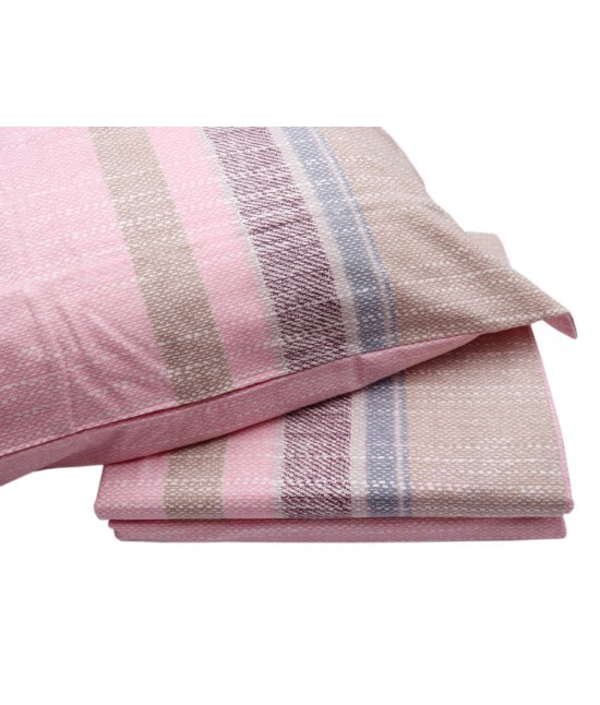 Completo lenzuola in 100% cotone di flanella stampato fantasia righe colore rosa: blanc : Colore prodotto - Rosa, Misura - 1 posto, Tessuto - Cotone