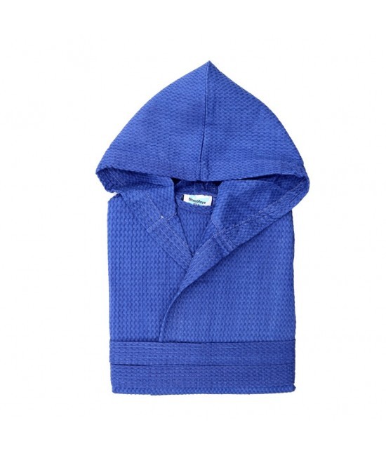 Blanco raya - Accappatoio nido d'ape di puro cotone con cappuccio tinta unita: polo.