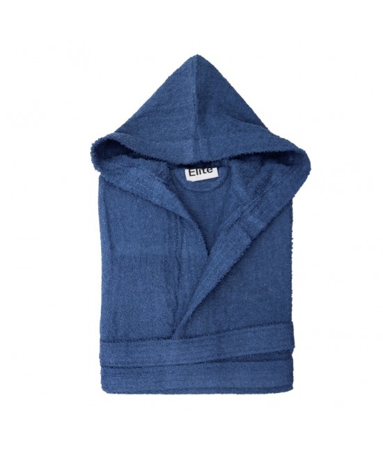 Accappatoio in morbida spugna di puro cotone con cappuccio e cintura tinta unita - senna new. : Colore prodotto - Navy, Misura - Accappatoio adulto, Taglia - L, Tessuto - Cotone