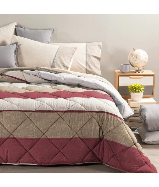Trapunta piumone invernale singolo stampa fantasia righe bordeaux: city style : Colore prodotto - Bordeaux, Misura - Singolo, Tessuto - Poliestere