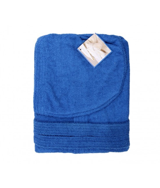 Pompea - Accappatoio tinta unita in morbida e assorbente spugna con cappuccio e tasche 380 gr/mq azzurro: pompea
