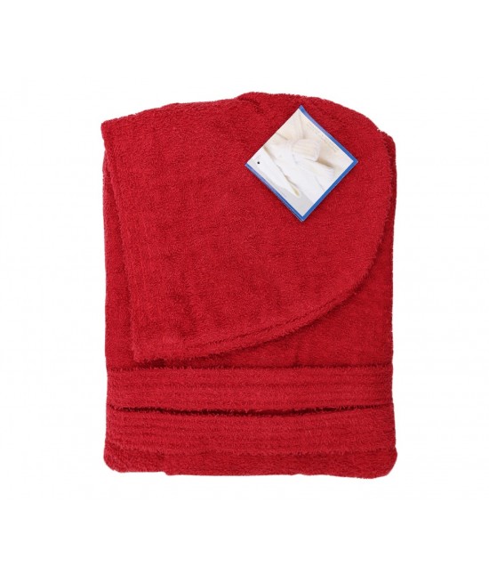 Accappatoio tinta unita in morbida e assorbente spugna con cappuccio e tasche 380 gr/mq bordeaux: pompea : Colore prodotto - Bordeaux, Taglia - L-xl, Tessuto - Cotone